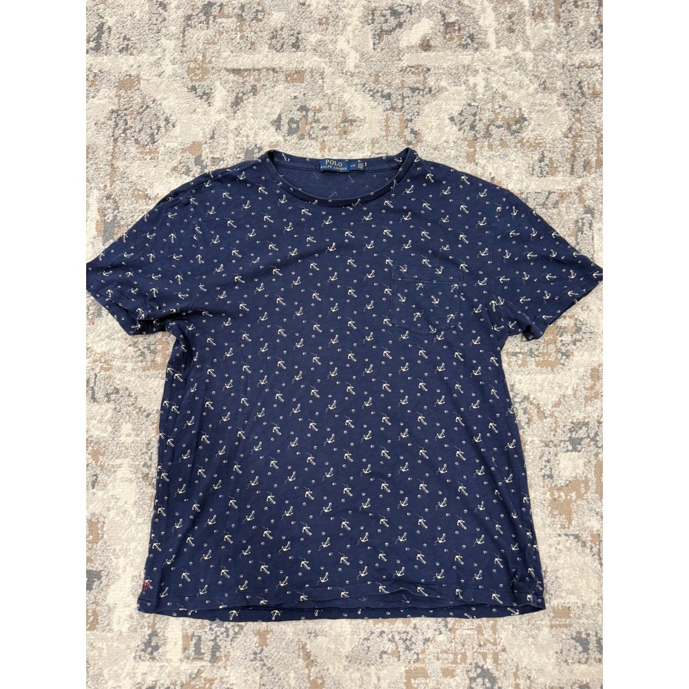 Polo Ralph Lauren Mens‎ Navy Blue Anchor Print Pocket T-Shirt Large Nautical Tee